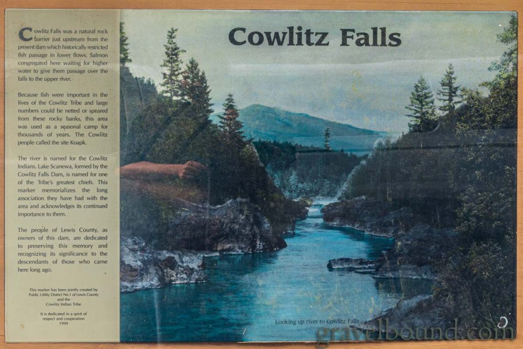 Sign describing the History of Cowlitz Falls