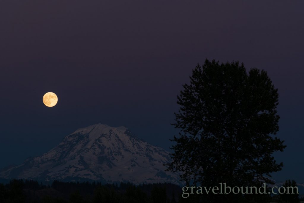 Full Moon Shining Bright over Mount Rainier